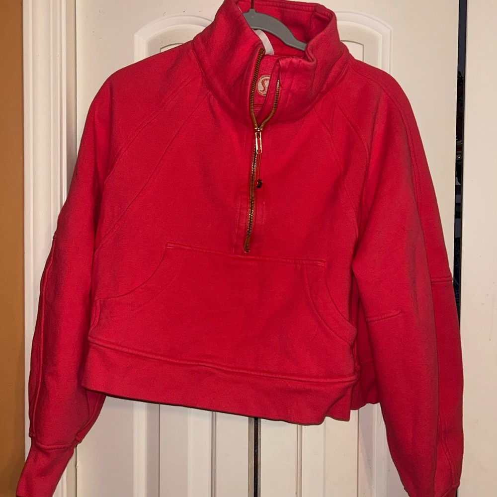 Women's Lululemon Crop Scuba Funnel Neck Coral  Half-Zip Sweater Size M/L